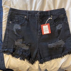 Black denim high rise shorts; size 10; NWTs